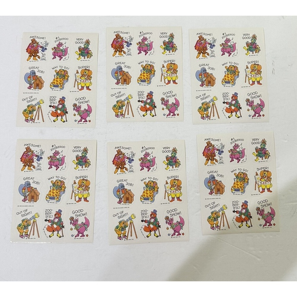 Vintage 1986 Hallmark Colorful Fun Zoo Animal Character Teacher Stickers 6 Pack